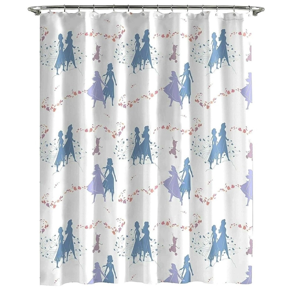 Disney Frozen II Elsa & Anna Shower Curtain & 12 Snowflake Rings 70x72 A